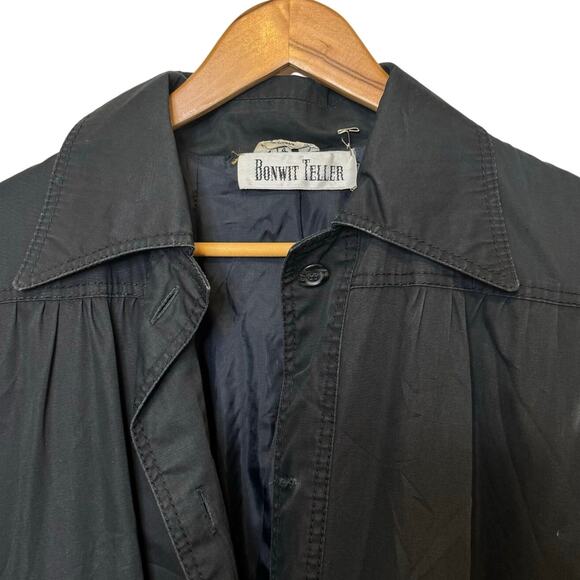 Vintage Black Bonwit Teller Size 14 Made in Hong Kong AquaTogs Trench Coat Rain - Picture 2 of 9